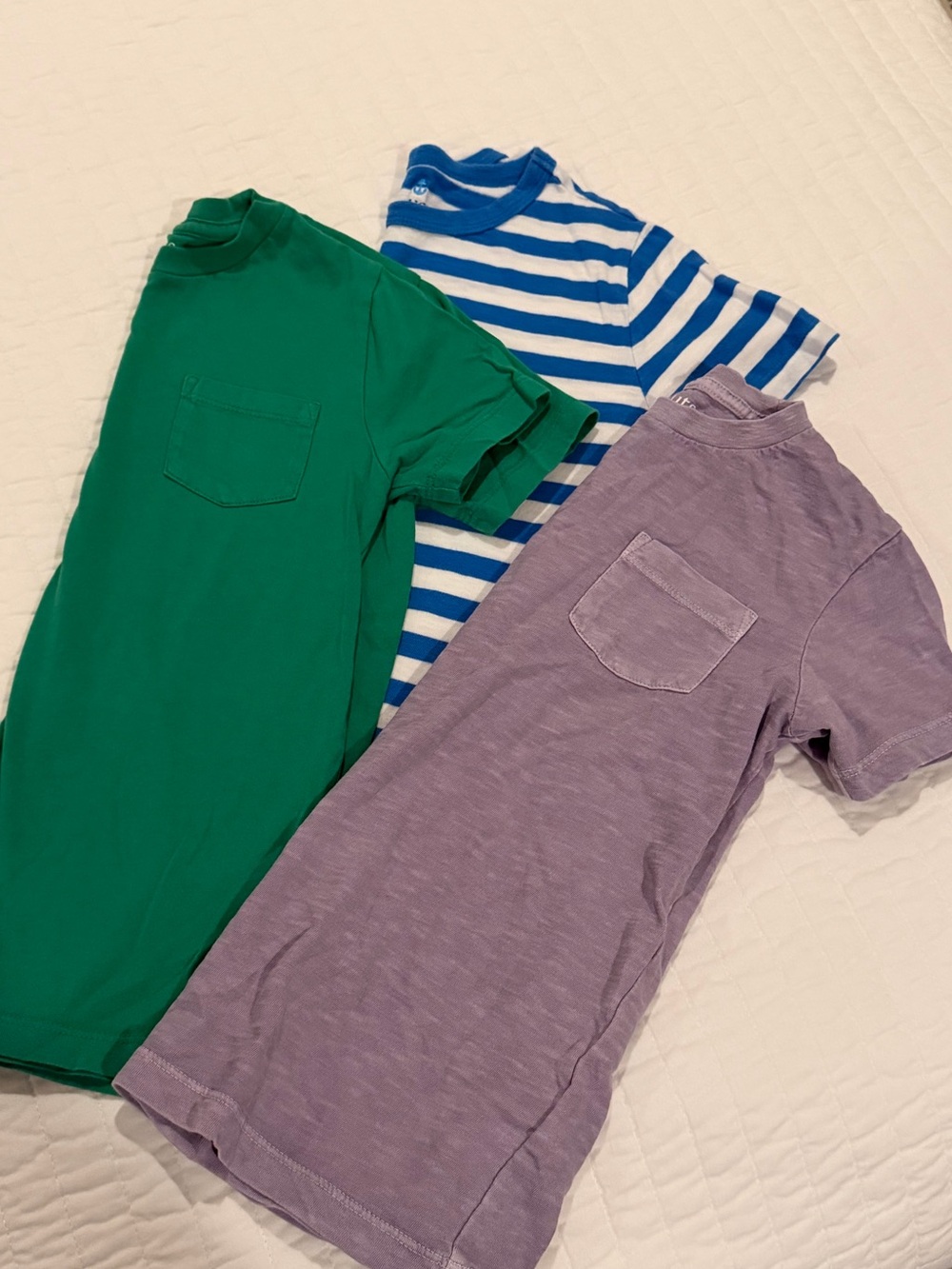Crewcuts Green Tee, Blue-White Striped Tee & Lavender Pocket Tee Set